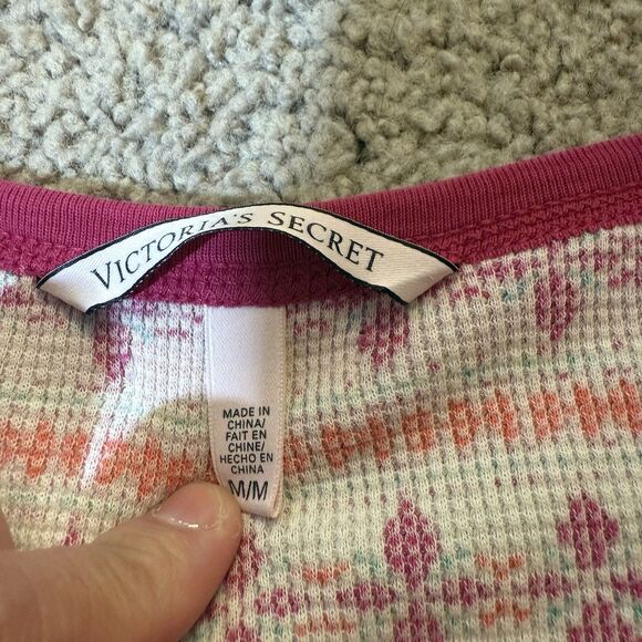 Victorias Secret Pink Geometric Fireside Long Jane Thermal Pajama Set Medium - Picture 5 of 9